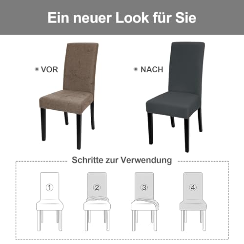 Yugarlibi Stuhlhussen 6er Set Stretch Stuhlhussen Schwingstuhl Elastische Hussen Stuhlbezug Abnehmbarer Waschbarer Stühle Schutz für Küche Restaurant Hotel Bankett Hochzeit (Dunkelgrau, 6 Stück) - 5