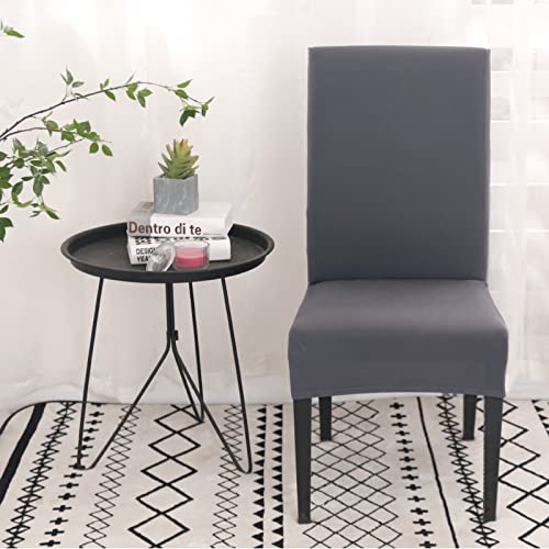 Hopelit Stuhlhussen 4er Set, Stuhlhussen Schwingstühle Abnehmbarer Waschbarer Spandex, Universale Stretch Stuhlbezug Hussen für Esszimmer, Hotel, Küche, Hochzeitsdeko, Dunkelgrau - 6