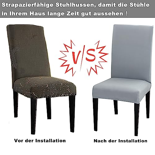 Hopelit Stuhlhussen 4er Set, Stuhlhussen Schwingstühle Abnehmbarer Waschbarer Spandex, Universale Stretch Stuhlbezug Hussen für Esszimmer, Hotel, Küche, Hochzeitsdeko, Dunkelgrau - 7