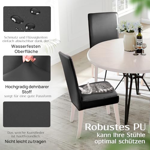 Alishomtll PU Stuhlhussen 4er/6er Set Leder Stretch Stuhlbezug wasserdicht Elastische Esszimmer Stuhlbezüge Universell Waschbarer Stühle Schutz für Küche Restaurant Hotel Hochzeit (Schwarz, 4 Stück) - 3