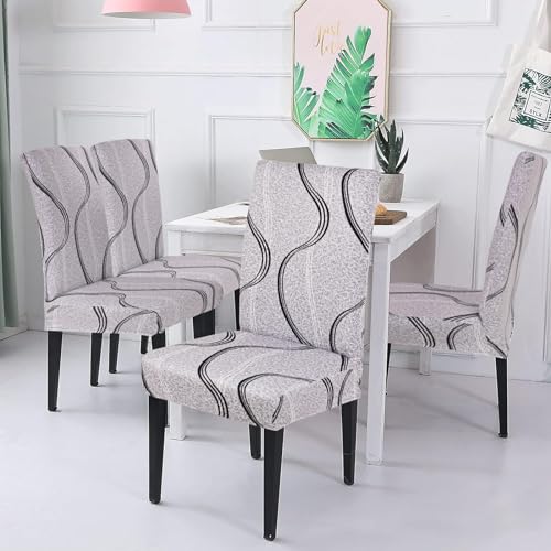 Alishomtll Stretch Stuhlhussen 4er/6er Set Grau Stuhlbezug Schwingstuhl Elastische Hussen Abnehmbarer Waschbarer Stühle Schutz für Esszimmer Restaurant Hotel Bankett Hochzeit (Grau Wellung, 4 Stück) - 2