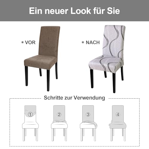 Alishomtll Stretch Stuhlhussen 4er/6er Set Grau Stuhlbezug Schwingstuhl Elastische Hussen Abnehmbarer Waschbarer Stühle Schutz für Esszimmer Restaurant Hotel Bankett Hochzeit (Grau Wellung, 4 Stück) - 5