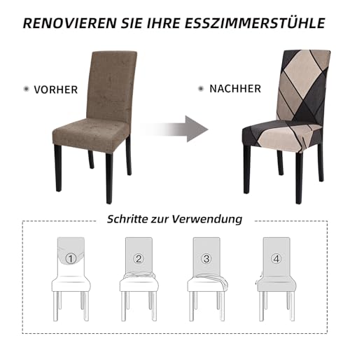 Alishomtll Stretch Stuhlbezug 4er/6er Set Stuhlhussen Schwingstuhl Elastische Stuhlhussen Abnehmbarer Waschbarer Esszimmerstühle Bezüge für Restaurant Hotel Bankett (Braun Geometrie, 4 Stück) - 5