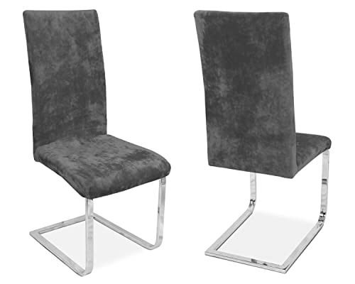BEAUTEX Maya Samt Mirofaser Stuhlhusse, elastische Stretch Husse Bi-Elastic, Farbe wählbar, Grau - 2
