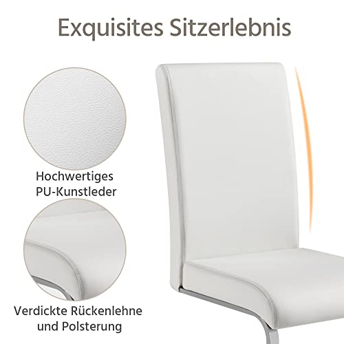 Yaheetech 2er Set Esszimmerstühle Küchenstuhl Schwingstuhl Essgruppe, mit hoher Rückenlehne, bequem gepolstert, Edelstahl und Kunstleder, Weiß - 5