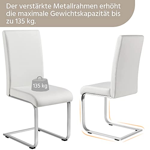 Yaheetech 2er Set Esszimmerstühle Küchenstuhl Schwingstuhl Essgruppe, mit hoher Rückenlehne, bequem gepolstert, Edelstahl und Kunstleder, Weiß - 7