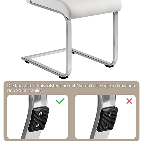 Yaheetech 2er Set Esszimmerstühle Küchenstuhl Schwingstuhl Essgruppe, mit hoher Rückenlehne, bequem gepolstert, Edelstahl und Kunstleder, Weiß - 8