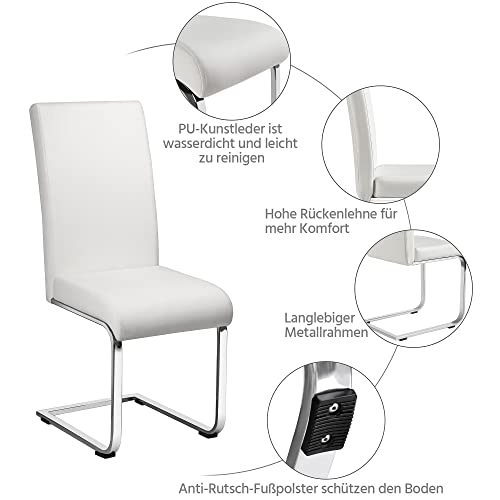 Yaheetech 2er Set Esszimmerstühle Küchenstuhl Schwingstuhl Essgruppe, mit hoher Rückenlehne, bequem gepolstert, Edelstahl und Kunstleder, Weiß - 9