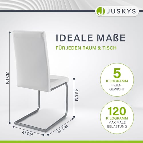 Juskys Freischwinger Schwingstuhl Vegas 2er Set - 2 Esszimmerstühle mit Rückenlehne, Küchenstühle aus Metall & Kunstleder - Stühle modern für Esszimmer, Wohnzimmer & Küche - Weiß - 2