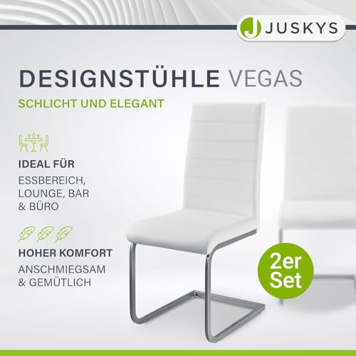 Juskys Freischwinger Schwingstuhl Vegas 2er Set - 2 Esszimmerstühle mit Rückenlehne, Küchenstühle aus Metall & Kunstleder - Stühle modern für Esszimmer, Wohnzimmer & Küche - Weiß - 3