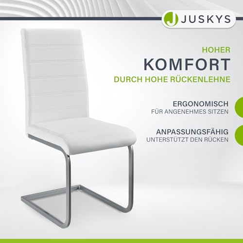 Juskys Freischwinger Schwingstuhl Vegas 2er Set - 2 Esszimmerstühle mit Rückenlehne, Küchenstühle aus Metall & Kunstleder - Stühle modern für Esszimmer, Wohnzimmer & Küche - Weiß - 4
