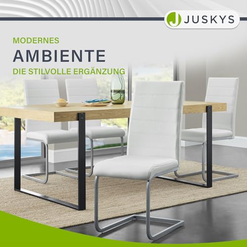 Juskys Freischwinger Schwingstuhl Vegas 2er Set - 2 Esszimmerstühle mit Rückenlehne, Küchenstühle aus Metall & Kunstleder - Stühle modern für Esszimmer, Wohnzimmer & Küche - Weiß - 6