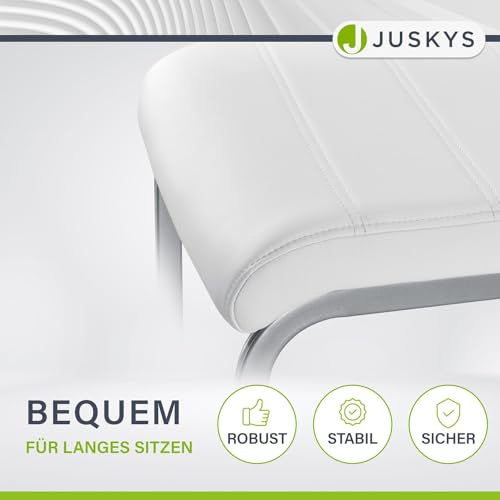 Juskys Freischwinger Schwingstuhl Vegas 2er Set - 2 Esszimmerstühle mit Rückenlehne, Küchenstühle aus Metall & Kunstleder - Stühle modern für Esszimmer, Wohnzimmer & Küche - Weiß - 7