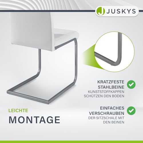 Juskys Freischwinger Schwingstuhl Vegas 2er Set - 2 Esszimmerstühle mit Rückenlehne, Küchenstühle aus Metall & Kunstleder - Stühle modern für Esszimmer, Wohnzimmer & Küche - Weiß - 8