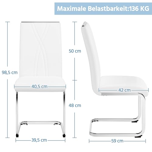 Yaheetech 2er Küchenstühle-Set Schwingstuhl mit Metalluntergestell Esszimmerstuhl Polsterstuhl fürs Esszimmer/Küche/Wohnzimmer/Restaurant/Konferenzraum, weiß - 3