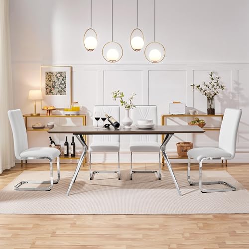 Yaheetech 2er Küchenstühle-Set Schwingstuhl mit Metalluntergestell Esszimmerstuhl Polsterstuhl fürs Esszimmer/Küche/Wohnzimmer/Restaurant/Konferenzraum, weiß - 4