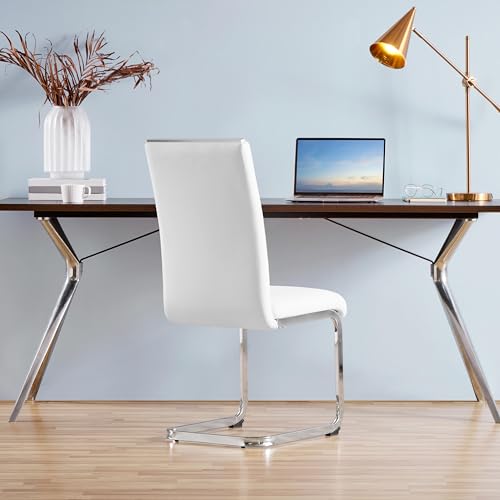 Yaheetech 2er Küchenstühle-Set Schwingstuhl mit Metalluntergestell Esszimmerstuhl Polsterstuhl fürs Esszimmer/Küche/Wohnzimmer/Restaurant/Konferenzraum, weiß - 5