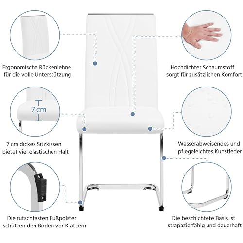 Yaheetech 2er Küchenstühle-Set Schwingstuhl mit Metalluntergestell Esszimmerstuhl Polsterstuhl fürs Esszimmer/Küche/Wohnzimmer/Restaurant/Konferenzraum, weiß - 6