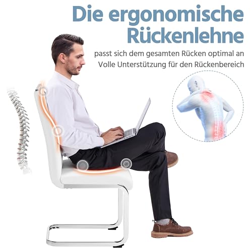 Yaheetech 2er Küchenstühle-Set Schwingstuhl mit Metalluntergestell Esszimmerstuhl Polsterstuhl fürs Esszimmer/Küche/Wohnzimmer/Restaurant/Konferenzraum, weiß - 7