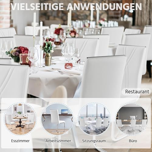 Yaheetech 2er Küchenstühle-Set Schwingstuhl mit Metalluntergestell Esszimmerstuhl Polsterstuhl fürs Esszimmer/Küche/Wohnzimmer/Restaurant/Konferenzraum, weiß - 9