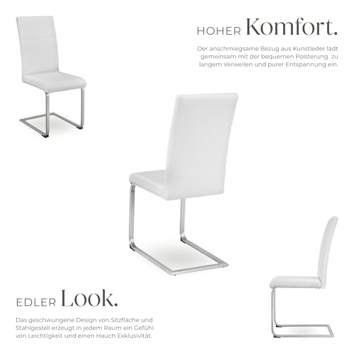tectake® 2er Set Esszimmerstühle modern, ergonomischer Stuhl für Esszimmer, Besucherstuhl, Möbel für Küche, Esstisch, Küchenstühle, Freischwinger Essstühle, hohe Rückenlehne - weiß - 5