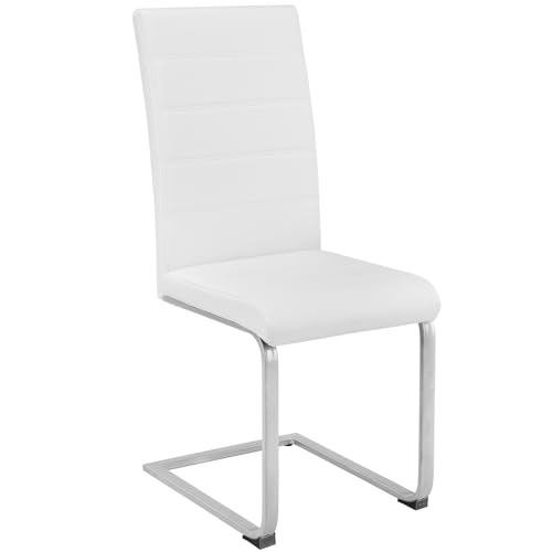 tectake® 2er Set Esszimmerstühle modern, ergonomischer Stuhl für Esszimmer, Besucherstuhl, Möbel für Küche, Esstisch, Küchenstühle, Freischwinger Essstühle, hohe Rückenlehne - weiß - 6