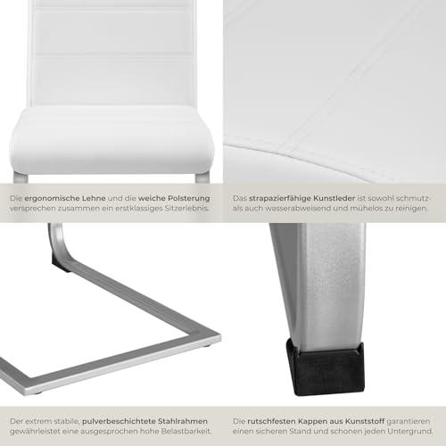 tectake® 2er Set Esszimmerstühle modern, ergonomischer Stuhl für Esszimmer, Besucherstuhl, Möbel für Küche, Esstisch, Küchenstühle, Freischwinger Essstühle, hohe Rückenlehne - weiß - 8