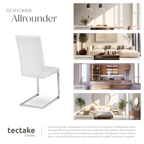 tectake® 2er Set Esszimmerstühle modern, ergonomischer Stuhl für Esszimmer, Besucherstuhl, Möbel für Küche, Esstisch, Küchenstühle, Freischwinger Essstühle, hohe Rückenlehne - weiß - 9