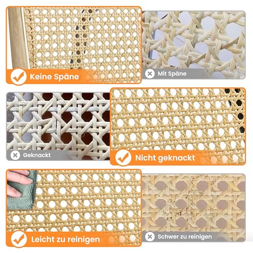 Yaheetech Küchenstuhl 2er Set Esszimmerstühle Rückenlehne aus Rattan Schwingstuhl aus Bouclé-Gewebe Polsterstuhl fürs Esszimmer/Küche/Wohnzimmer/Restaurant Weiß - 7