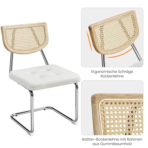 Yaheetech Küchenstuhl 2er Set Esszimmerstühle Rückenlehne aus Rattan Schwingstuhl aus Bouclé-Gewebe Polsterstuhl fürs Esszimmer/Küche/Wohnzimmer/Restaurant Weiß - 8
