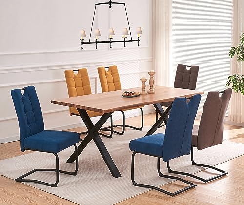 B&D home Esszimmerstühle Sofia 2er Set, Freischwinger Stühle Schwingstuhl für Esszimmer, Küche, Wohnzimmer, Büro, Retro Industrial modern Design, Webstoff Blau, 11125-BLAU-2 - 11