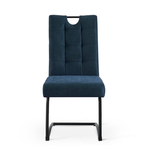 B&D home Esszimmerstühle Sofia 2er Set, Freischwinger Stühle Schwingstuhl für Esszimmer, Küche, Wohnzimmer, Büro, Retro Industrial modern Design, Webstoff Blau, 11125-BLAU-2 - 4