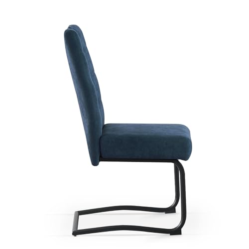 B&D home Esszimmerstühle Sofia 2er Set, Freischwinger Stühle Schwingstuhl für Esszimmer, Küche, Wohnzimmer, Büro, Retro Industrial modern Design, Webstoff Blau, 11125-BLAU-2 - 5