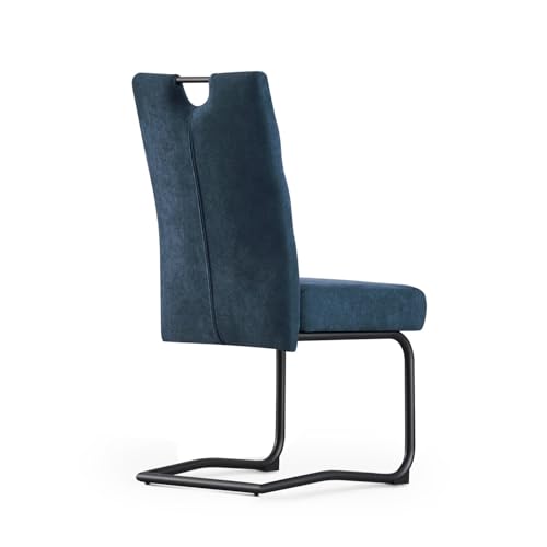 B&D home Esszimmerstühle Sofia 2er Set, Freischwinger Stühle Schwingstuhl für Esszimmer, Küche, Wohnzimmer, Büro, Retro Industrial modern Design, Webstoff Blau, 11125-BLAU-2 - 6
