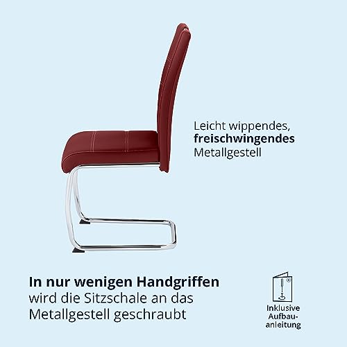 KHG 2er Set Esszimmerstühle Schwingstuhl Polsterstuhl Küchenstuhl Kunstleder Rot - Design Stuhl Sitzhöhe 48 cm - Freischwinger mit integriertem Griff, für Büro Küche Wohnzimmer - 7