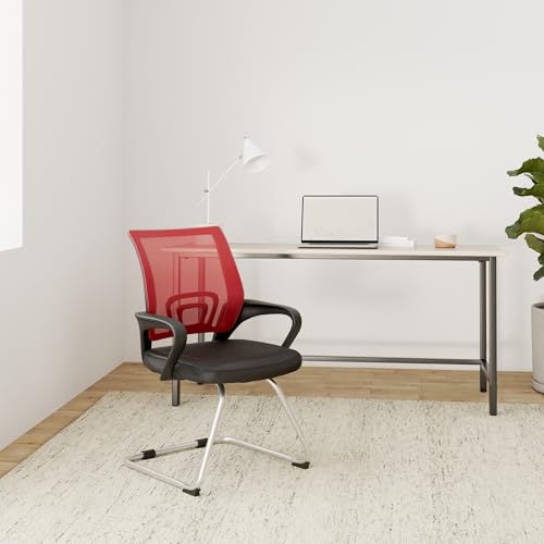 CLP Freischwinger Eureka I Polsterstuhl mit Stoffbezug I Rückenlehne mit Netzbezug I Esszimmerstuhl mit Metallgestell, Farbe:rot - 2