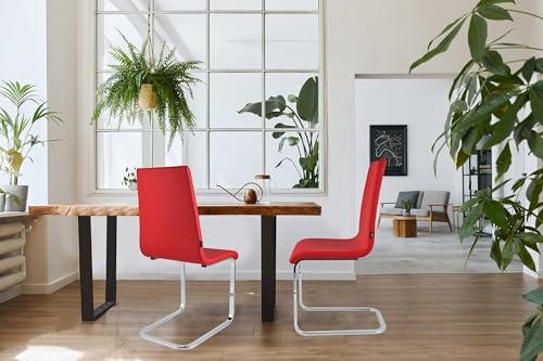 Tommychairs - 4er Set Freischwinger-Stühle BERLIN mit hochfestem rechteckigem Freischwingergestell aus Stahl und Sitzflaeche aus mehrschichtigem Holz gepolstert und mit rotem Kunstleder bezogen - 2