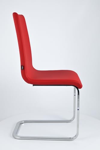 Tommychairs - 4er Set Freischwinger-Stühle BERLIN mit hochfestem rechteckigem Freischwingergestell aus Stahl und Sitzflaeche aus mehrschichtigem Holz gepolstert und mit rotem Kunstleder bezogen - 4