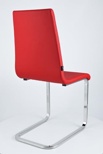 Tommychairs - 4er Set Freischwinger-Stühle BERLIN mit hochfestem rechteckigem Freischwingergestell aus Stahl und Sitzflaeche aus mehrschichtigem Holz gepolstert und mit rotem Kunstleder bezogen - 5