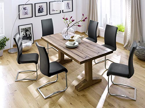 Robas Lund Esszimmerstuhl Leder Schwarz 2er Set, belastbar bis 130 kg, Schwingstuhl mit Rindsleder, Gestell Edelstahl, Komfortsitzhöhe - 2