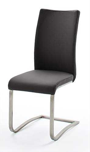 Robas Lund Esszimmerstuhl Leder Schwarz 2er Set, belastbar bis 130 kg, Schwingstuhl mit Rindsleder, Gestell Edelstahl, Komfortsitzhöhe - 3