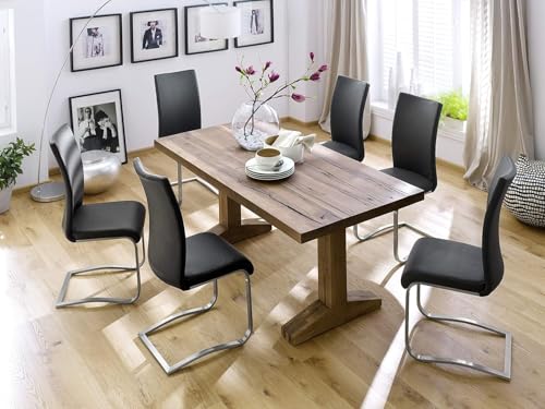 möbelando Schwingstuhl Stuhl Schwinger Esszimmerstuhl Freischwinger Echtleder Muvo II (2er Set) (Schwarz) - 2