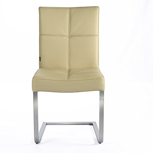 Freischwinger Lederstuhl Libero Edelstahl Stuhl Leder-Stühle Rindsleder Sand - 3