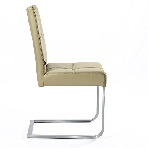 Freischwinger Lederstuhl Libero Edelstahl Stuhl Leder-Stühle Rindsleder Sand - 4