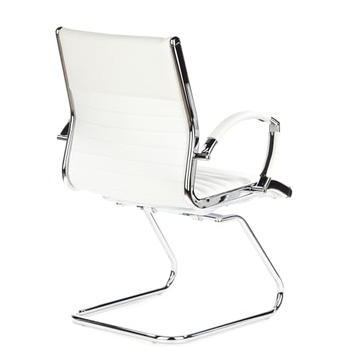 hjh OFFICE 660515 Konferenzstuhl Parma V Leder Weiß/Chrom Freischwinger Besucherstuhl mit Armlehnen - 3