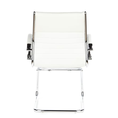 hjh OFFICE 660515 Konferenzstuhl Parma V Leder Weiß/Chrom Freischwinger Besucherstuhl mit Armlehnen - 4