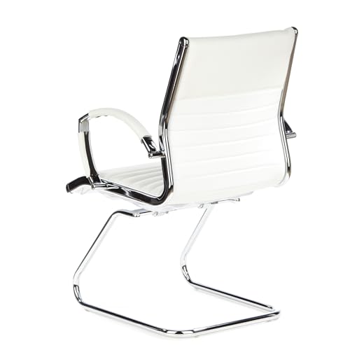 hjh OFFICE 660515 Konferenzstuhl Parma V Leder Weiß/Chrom Freischwinger Besucherstuhl mit Armlehnen - 5