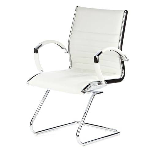 hjh OFFICE 660515 Konferenzstuhl Parma V Leder Weiß/Chrom Freischwinger Besucherstuhl mit Armlehnen - 7