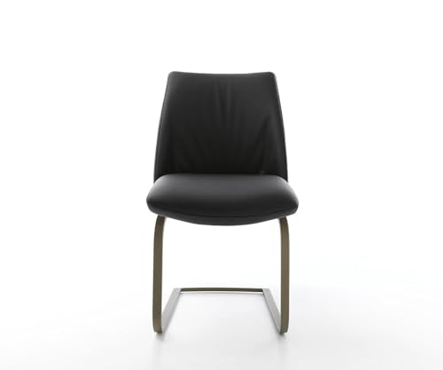 DELIFE Schwingstuhl Elso-Flex Freischwinger flach Effektfinish Titan Echt-Leder Schwarz Taschenfederkern - 3