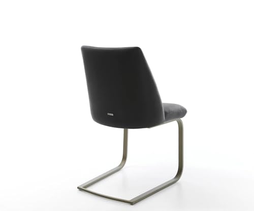 DELIFE Schwingstuhl Elso-Flex Freischwinger flach Effektfinish Titan Echt-Leder Schwarz Taschenfederkern - 6